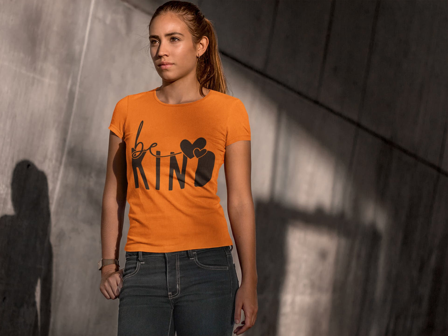 Women's Orange Round Neck T-shirt