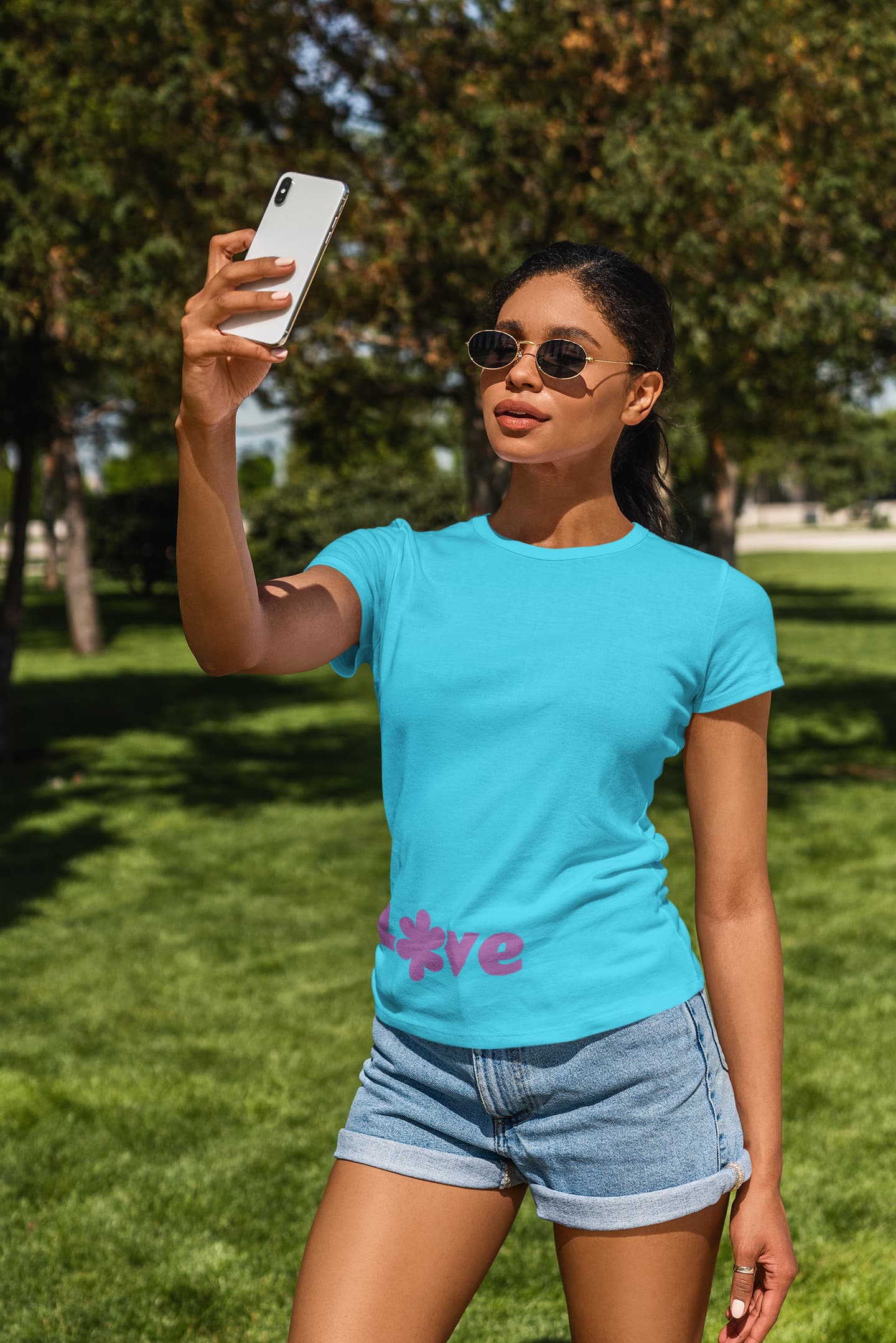 Women's Sky Blue Round Neck T-shirts