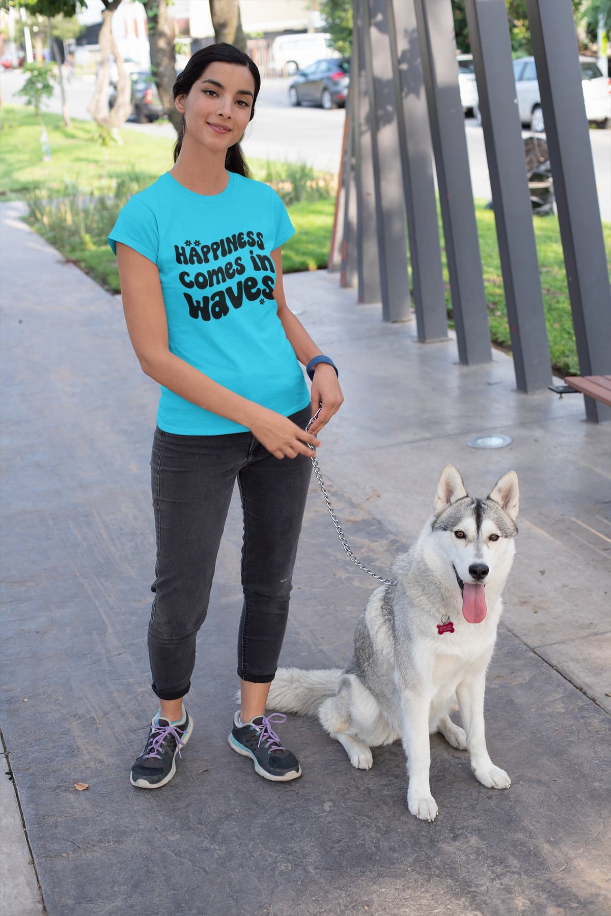 Karavirs® Happiness Sky Blue graphic tee for women India