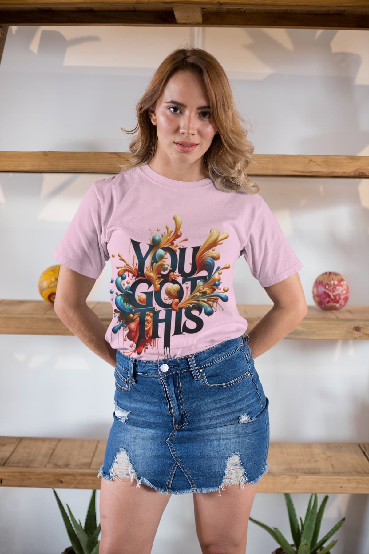 Women's Light Pink Round Neck T-shirts