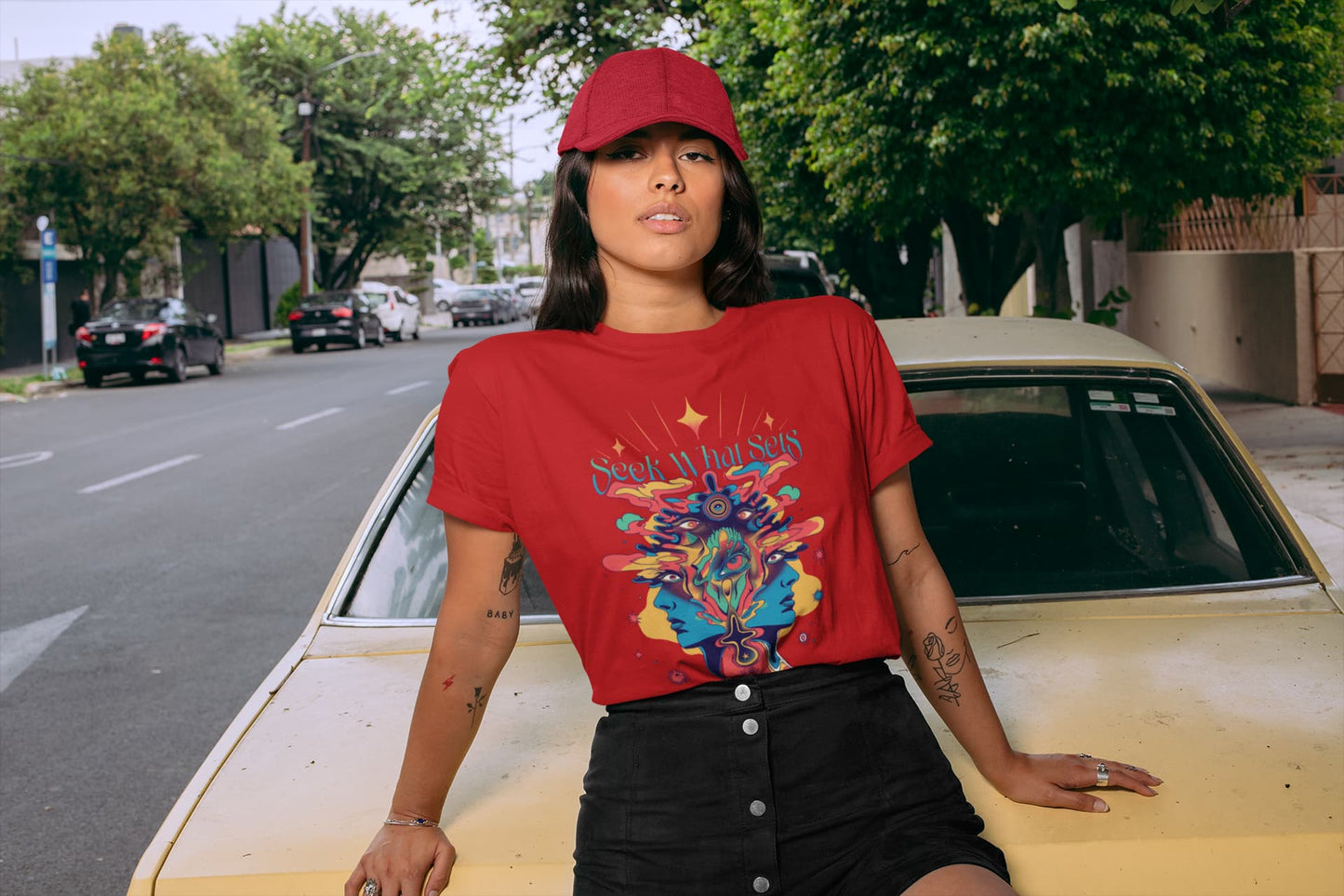 Women's Red Round Neck T-shirts