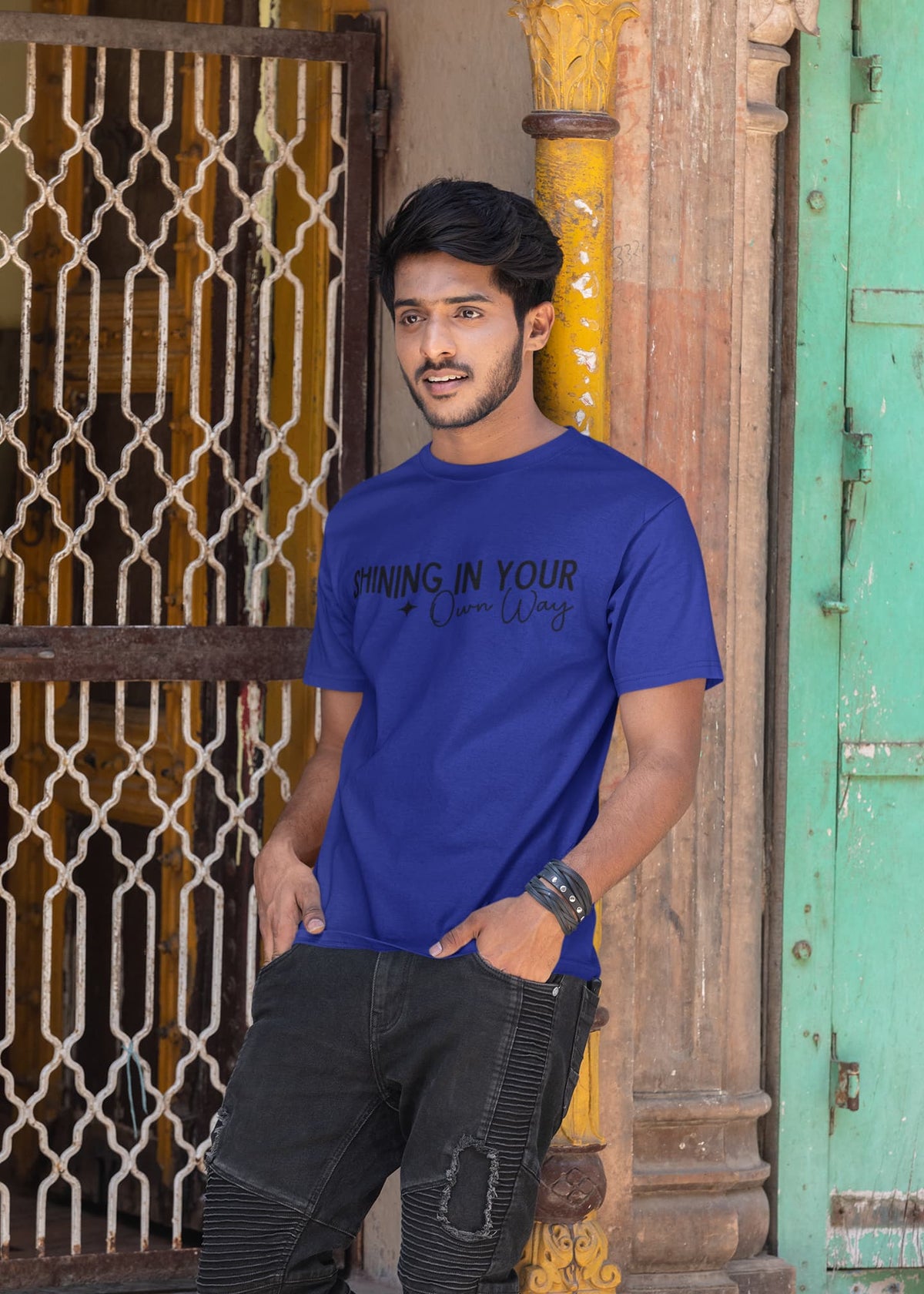 Karavirs® Cypress Royal Blue graphic tee for men India