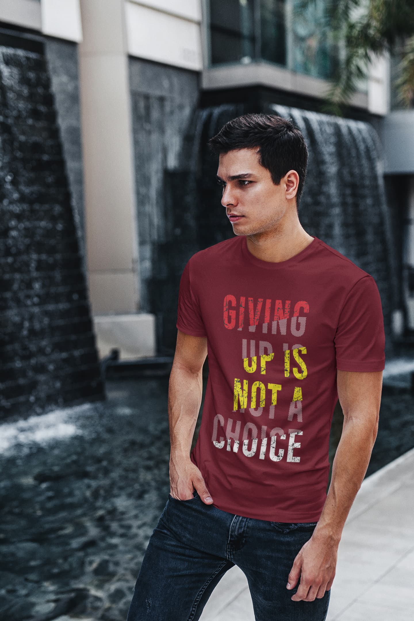 Men's Maroon Round Neck T-shirts