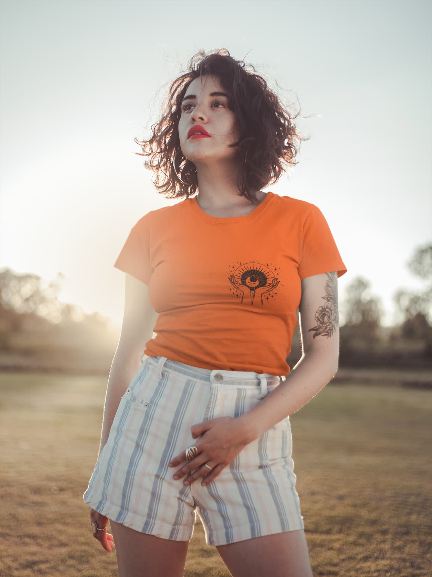 Women's Orange Round Neck T-shirts