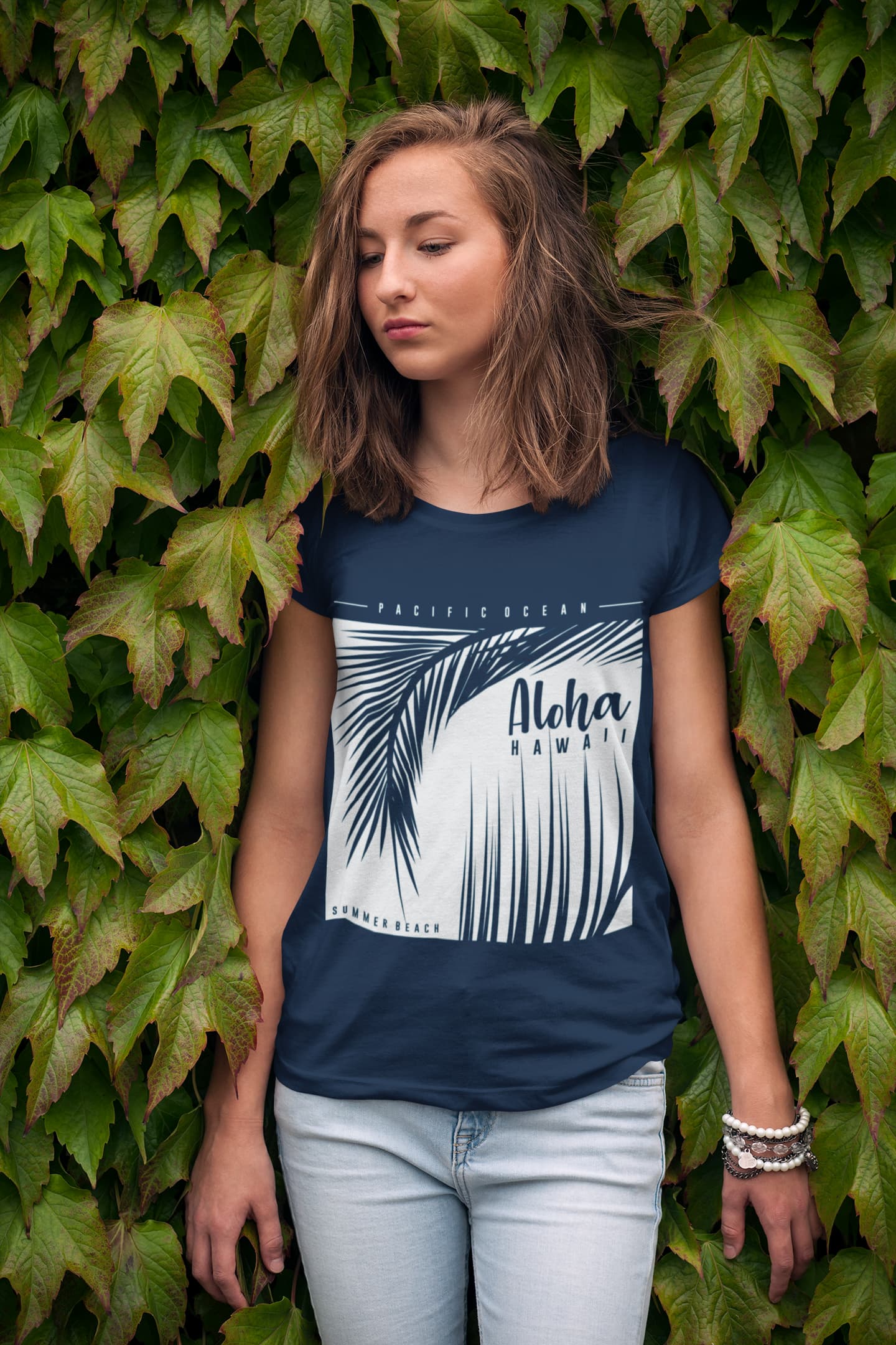 Women's Navy Blue Round Neck T-shirt