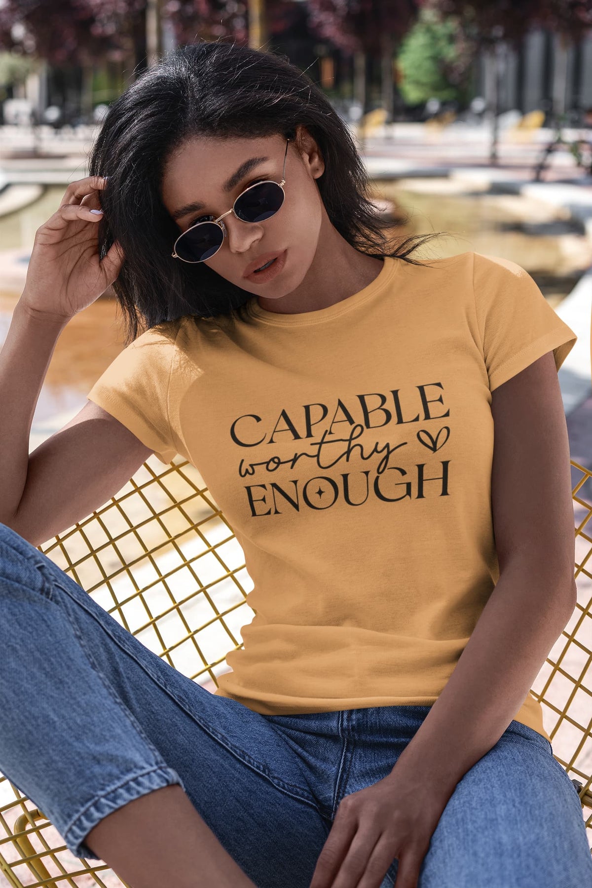 Karavirs® Capable Mustard Yellow graphic tee for women India
