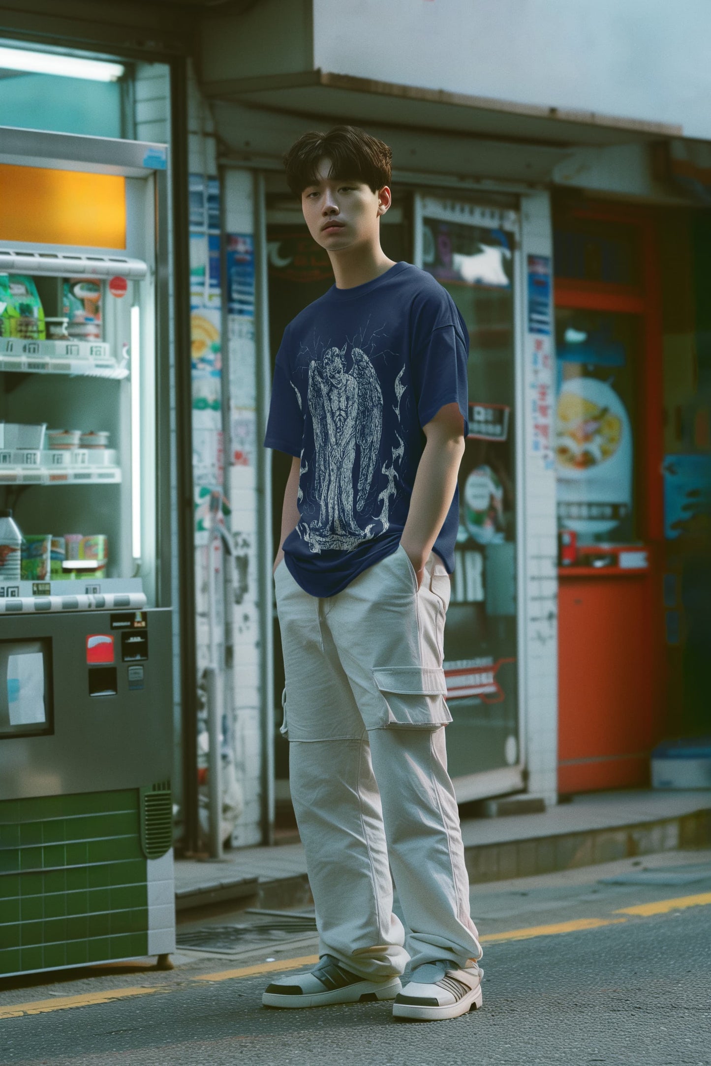 Men's Navy Blue Oversized Round Neck T-shirts