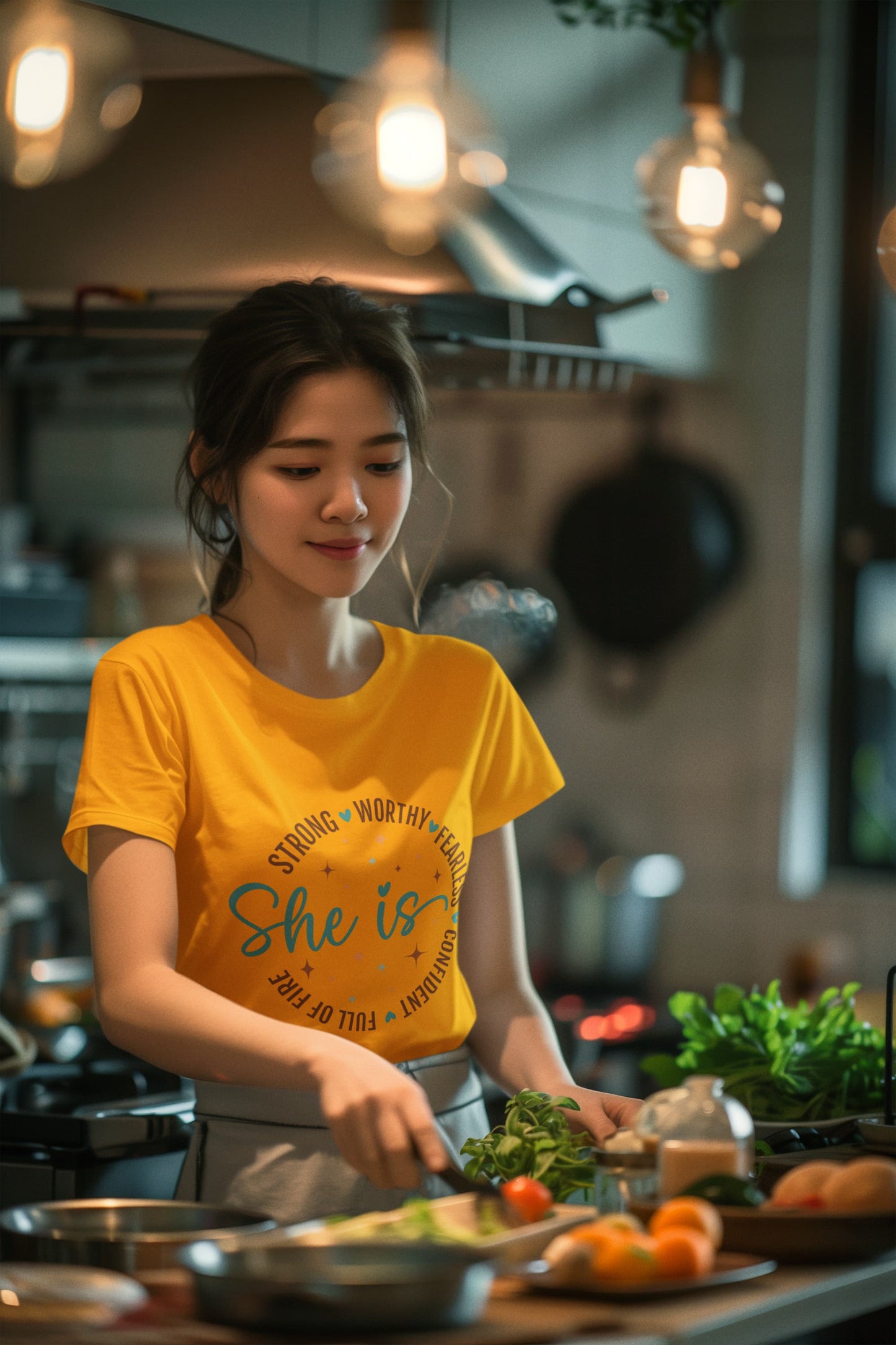 Women's Golden Yellow Round Neck T-shirts