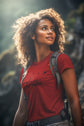 Woman wearing a red &