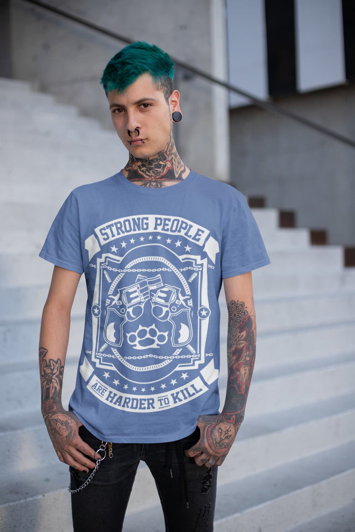 Men's Smoke Blue Round Neck T-shirts