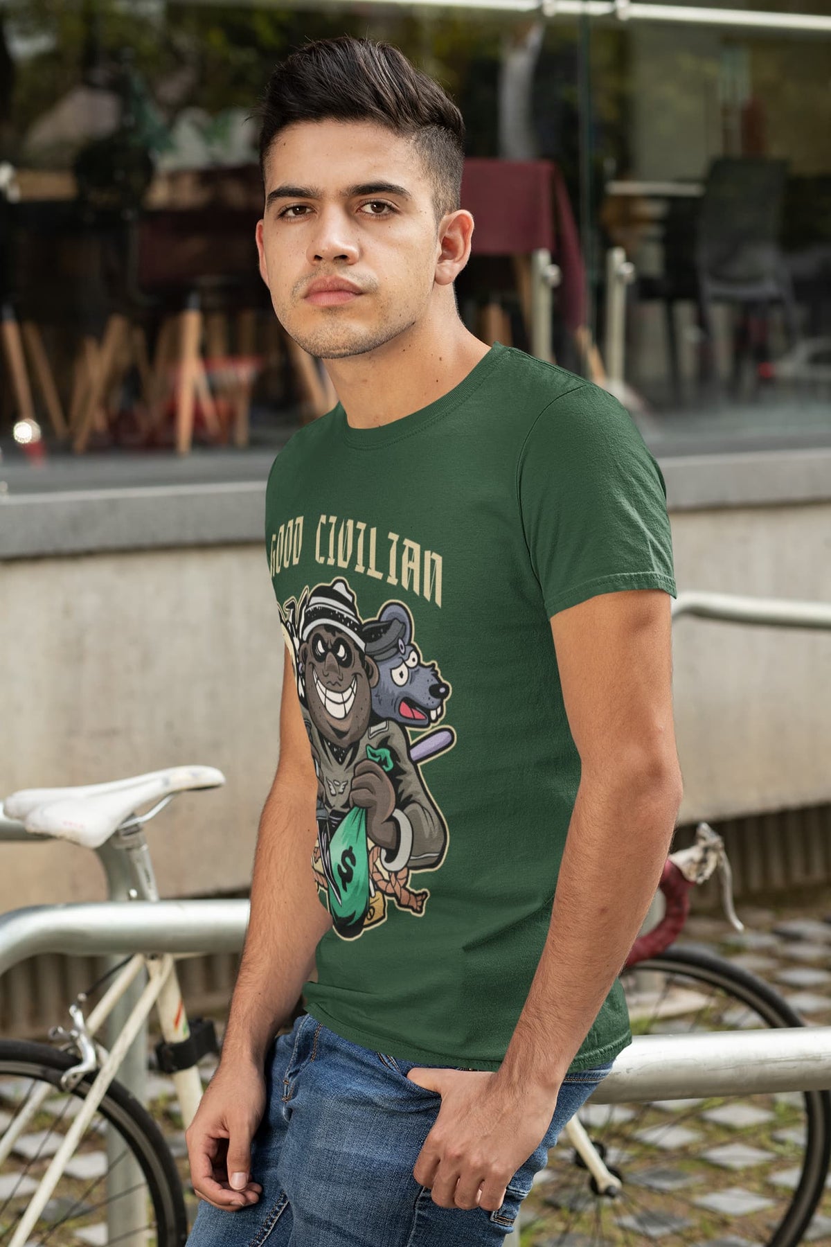 Men's Olive Green Round Neck T-shirt