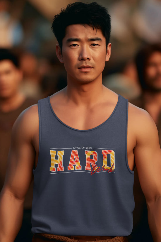 Man wearing a tank top with &