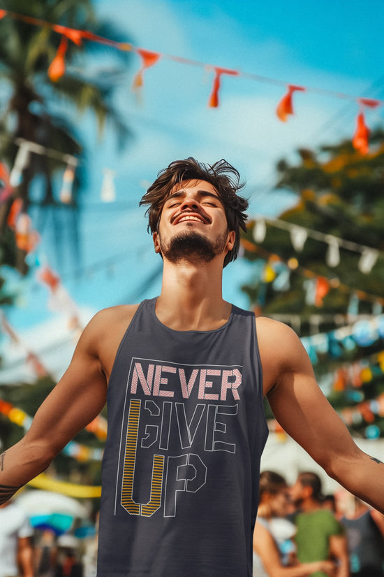 Man wearing a tank top with &