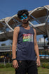 Man wearing a tank top with &