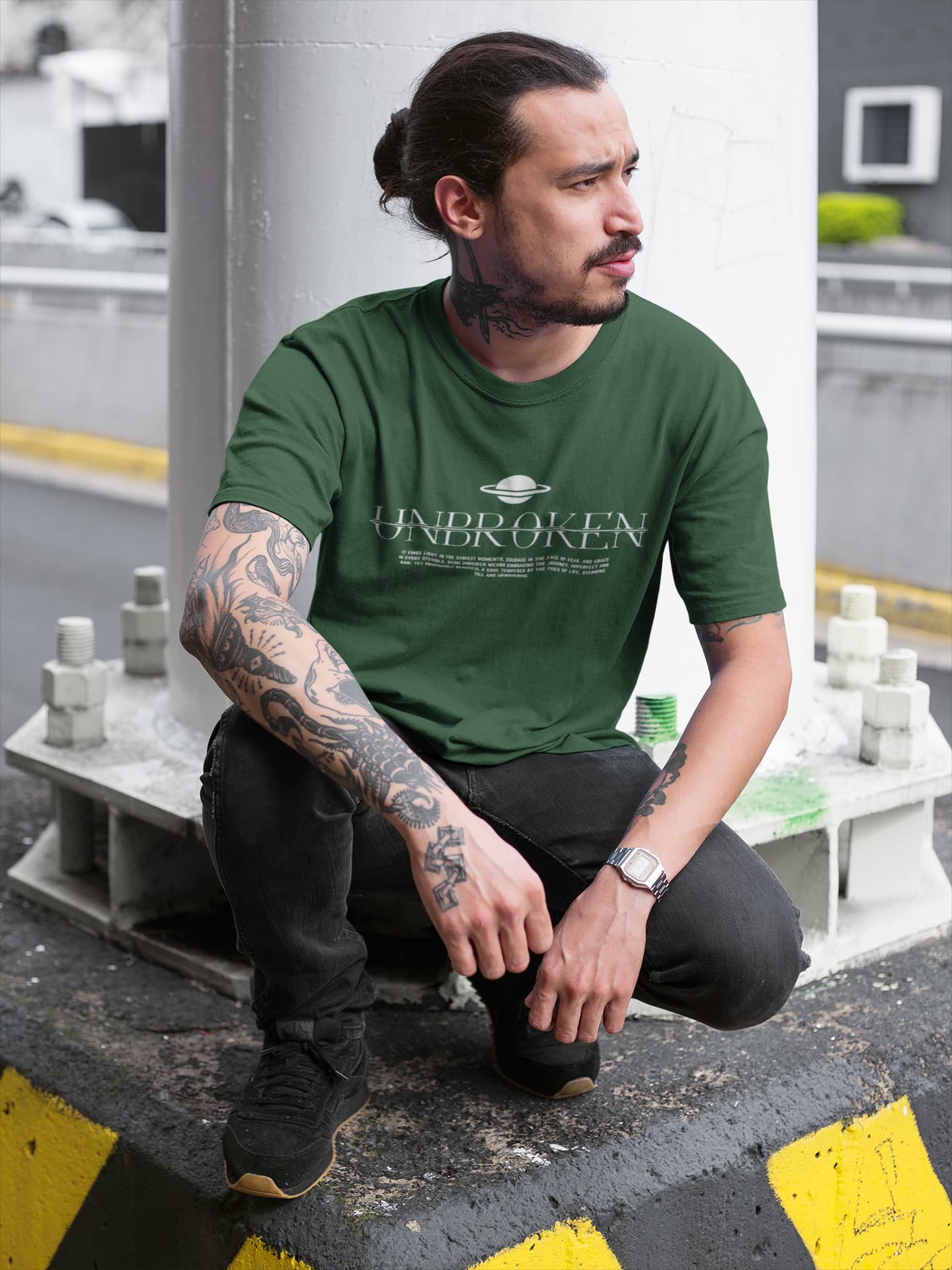 Men's Olive Green Round Neck T-shirts
