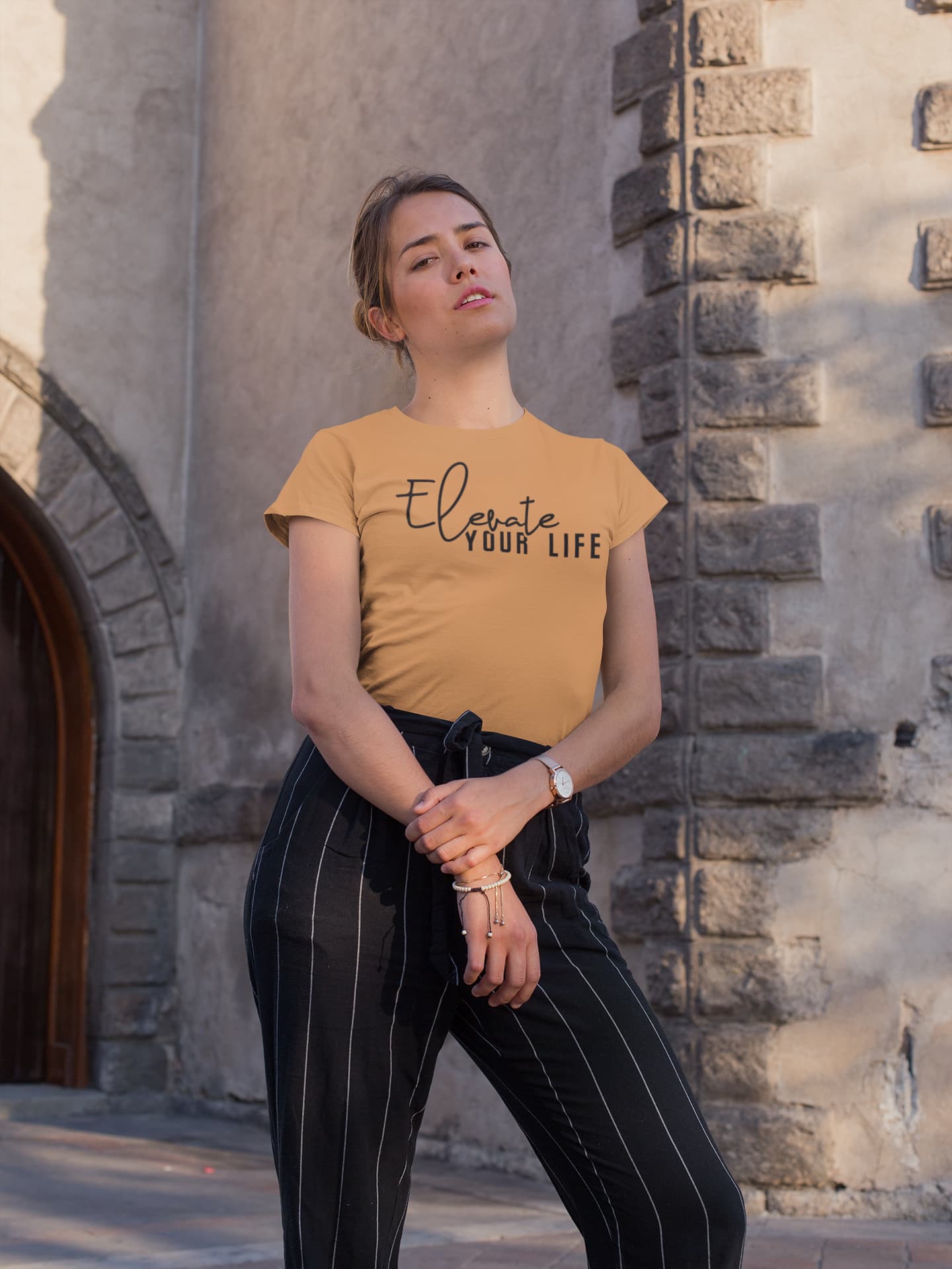 WOMENS MUSTARD YELLOW ROUNDNECK T-SHIRT