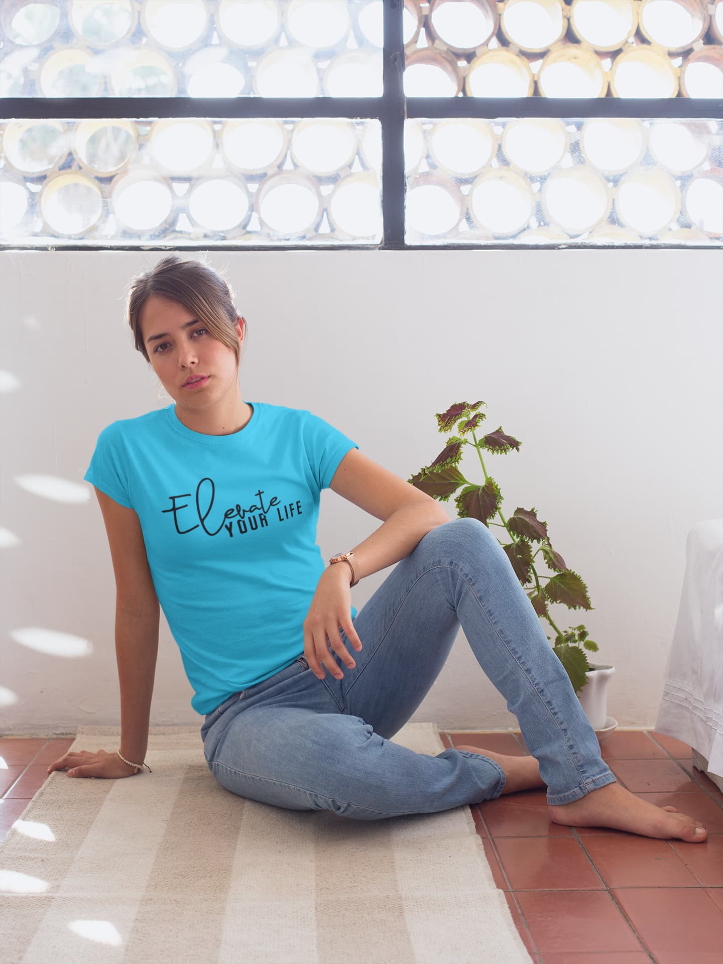 WOMENS SKY BLUE ROUNDNECK T-SHIRT