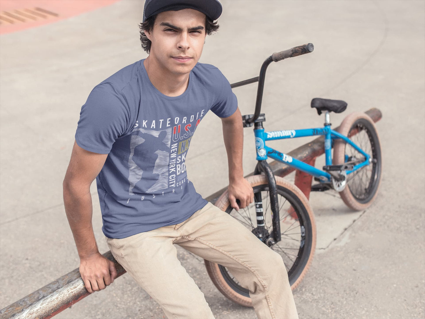 Men's Smoke Blue Round Neck T-shirts