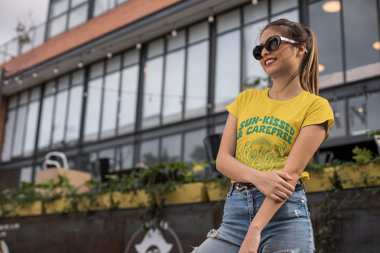 Women's Golden Yellow Round Neck T-shirts