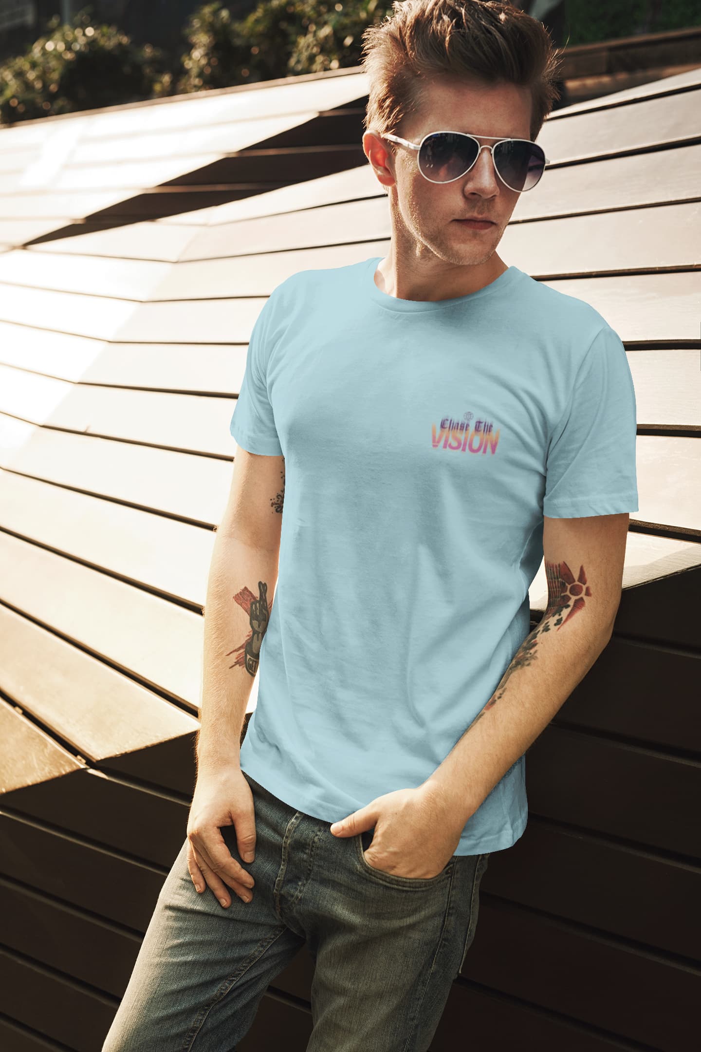 Men's Surf Blue Round Neck T-shirt