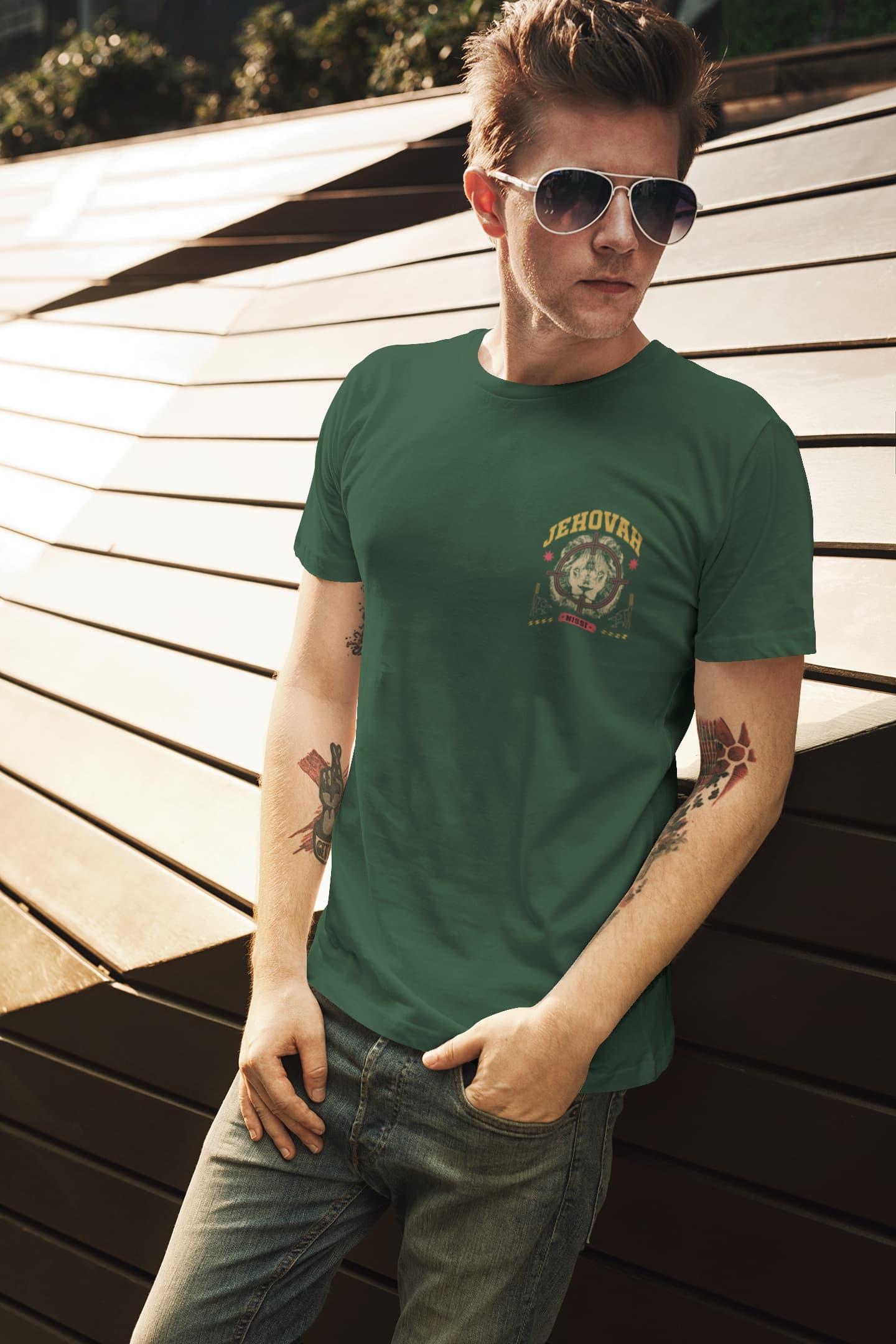 Men's Olive Green Round Neck T-shirt