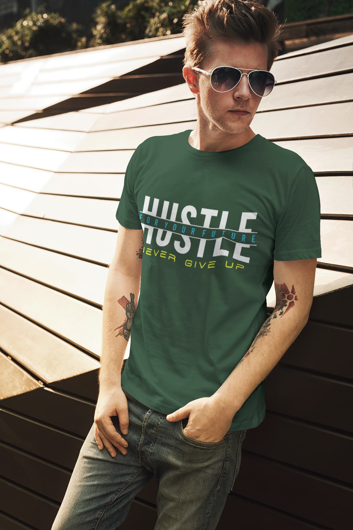 Men's Olive Green Round Neck T-shirts
