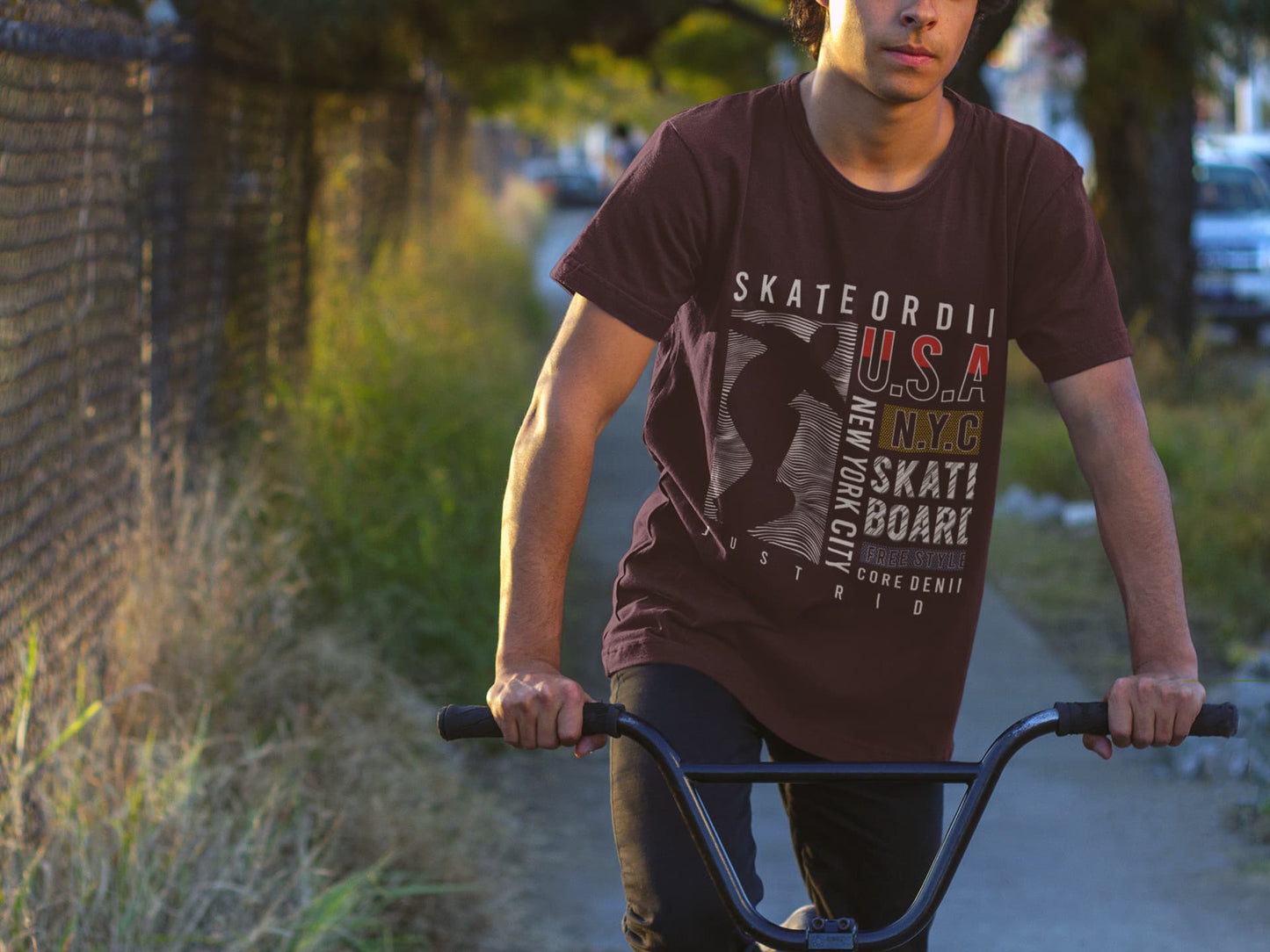 Men's Burgundy Round Neck T-shirts