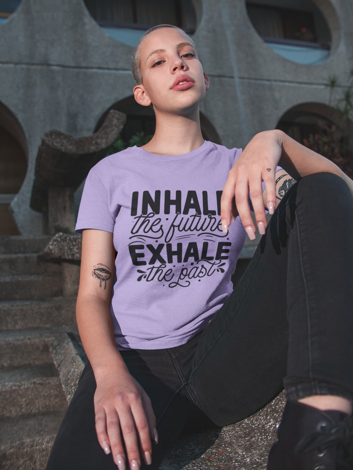 Karavirs® Inhale Iris Lavender graphic tee for women India