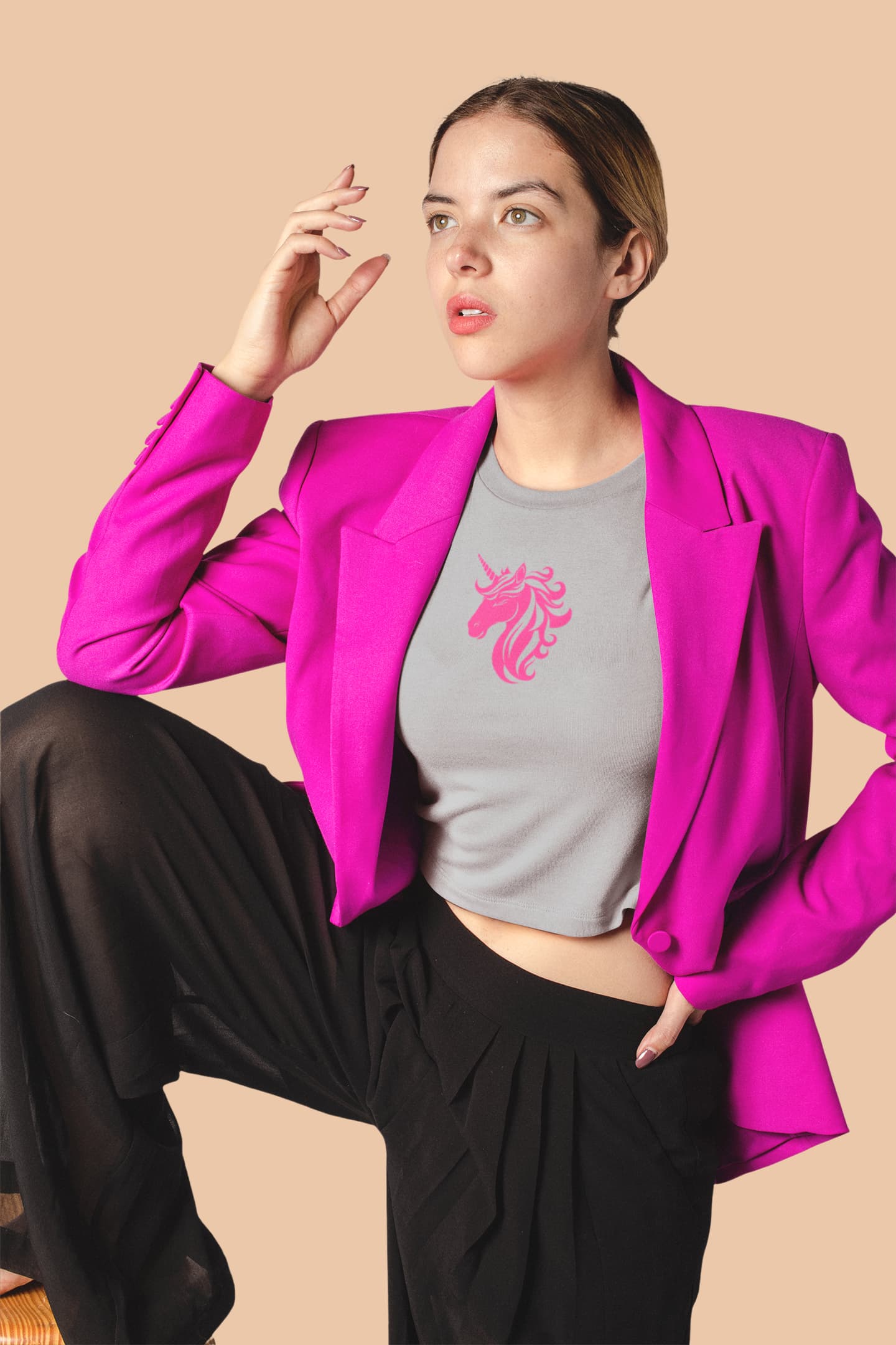 Women's Melange Grey Crop Tops