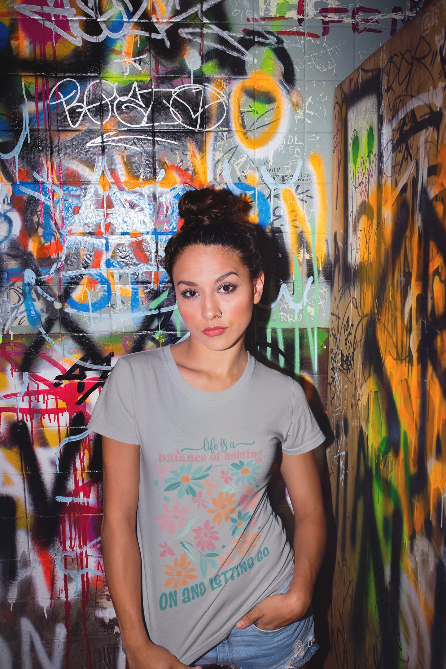 Women's Melange Grey Roundneck T-shirt