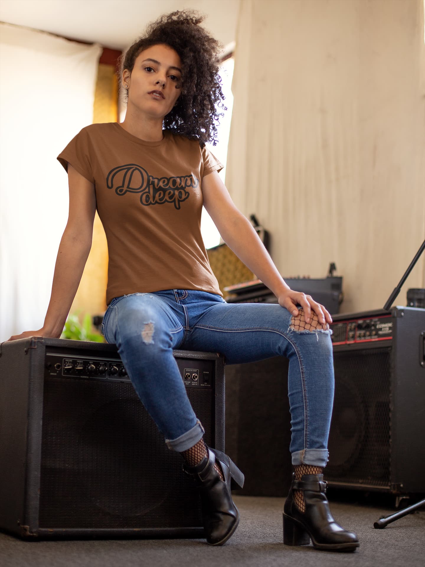 WOMENS COFFEE BROWN ROUNDNECK T-SHIRT