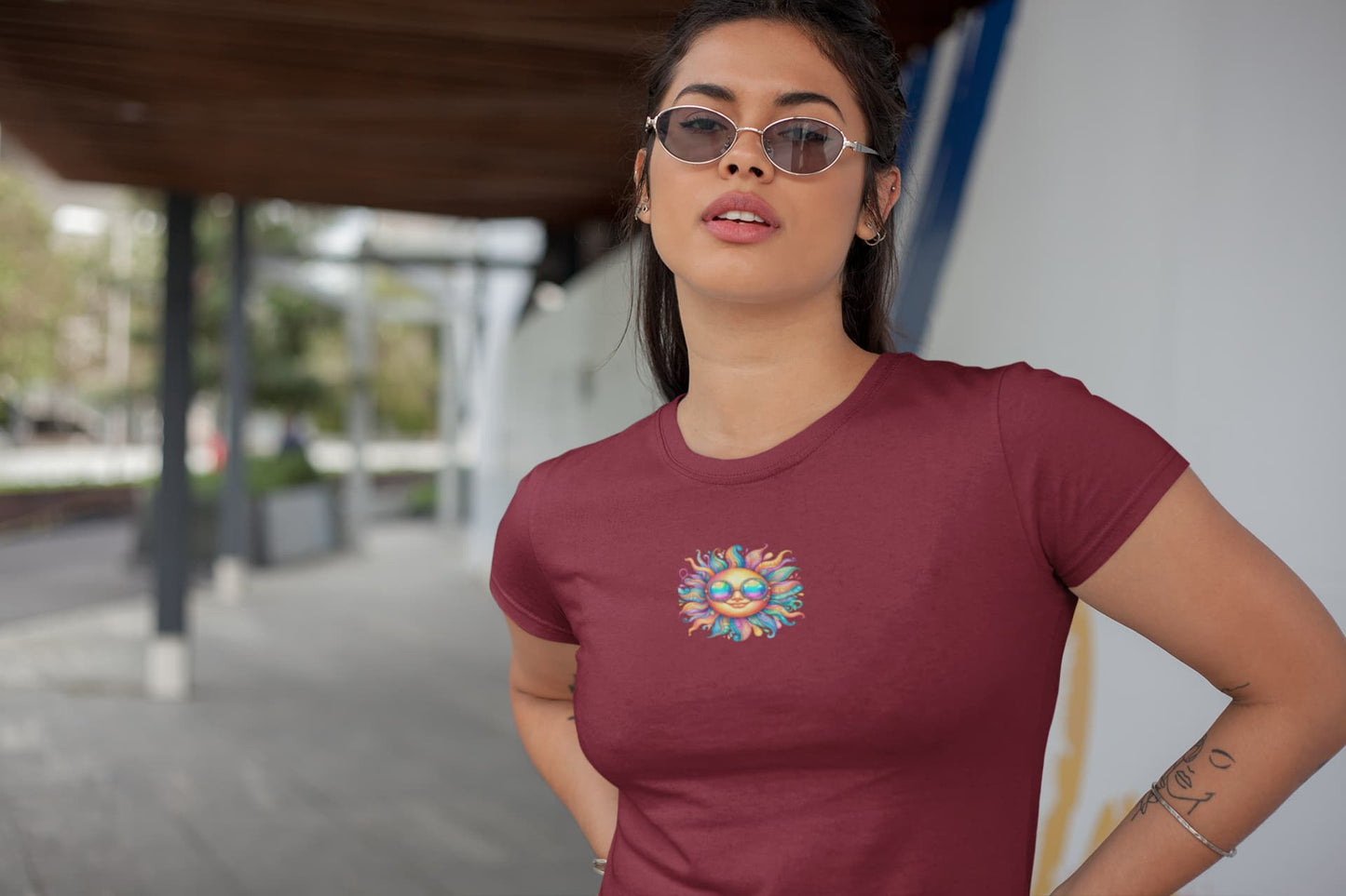 Women's Maroon Round Neck T-shirts