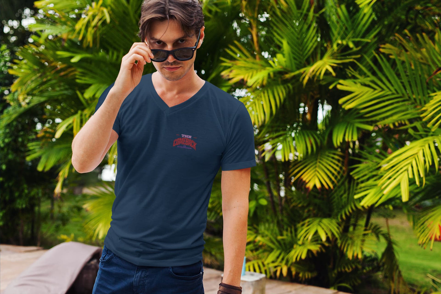 Men's Navy Blue V Neck T-shirts