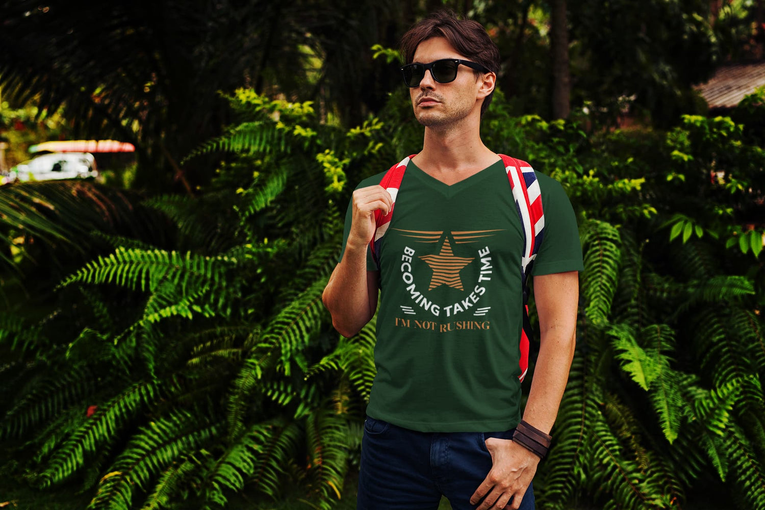 MENS OLIVE GREEN VNECK T-SHIRT 