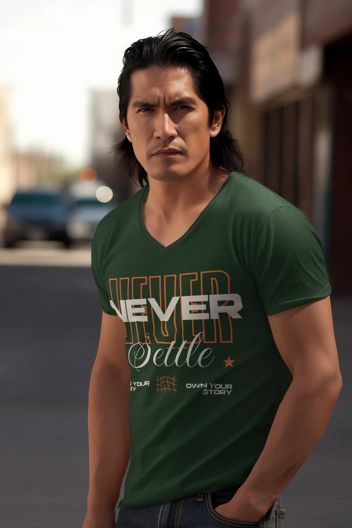Men's Olive Green V-Neck T-shirts