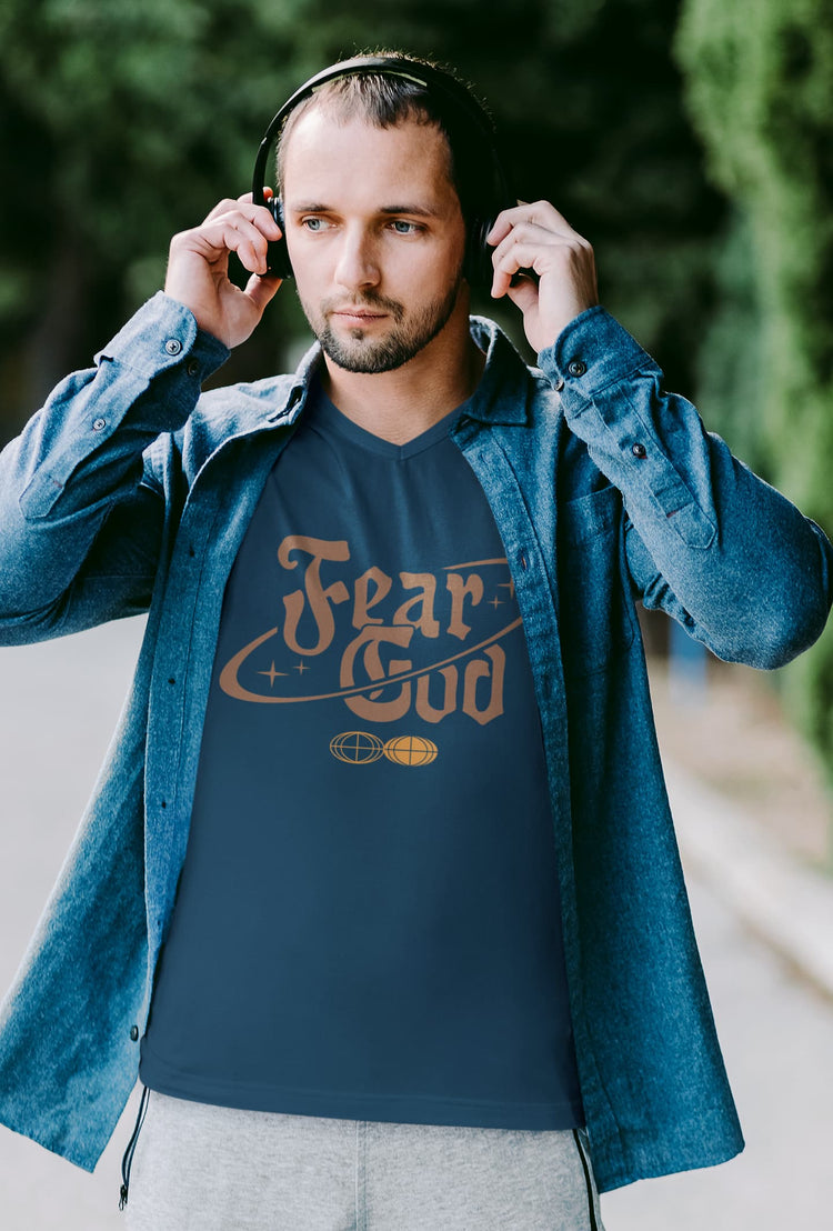 MENS NAVY BLUE VNECK T-SHIRT 
