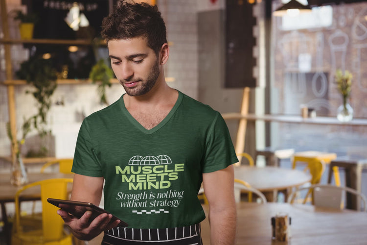 MENS OLIVE GREEN VNECK T-SHIRT 