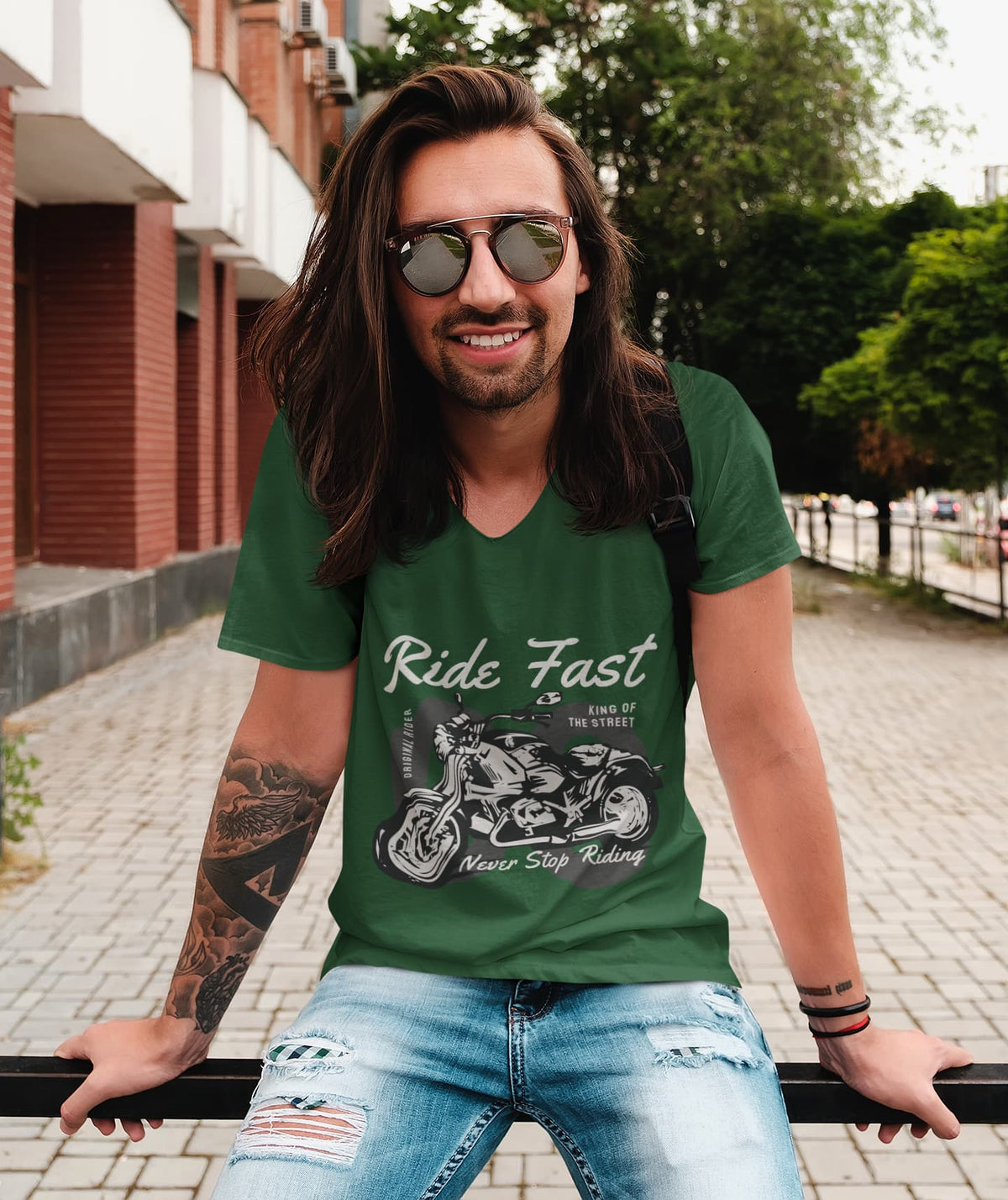 Men's Olive Green V-Neck T-shirts