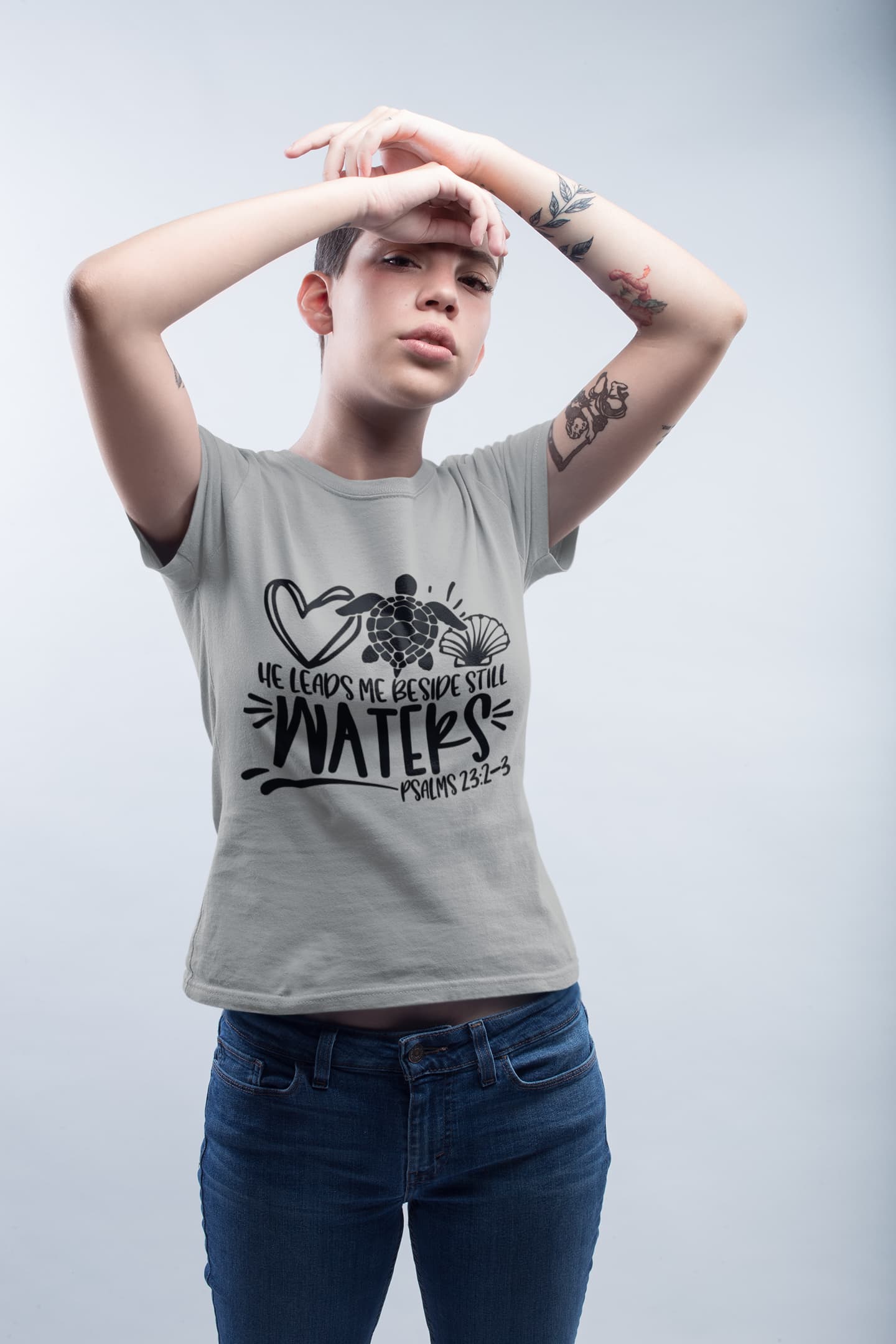 Women's Melange Grey Round Neck T-shirts