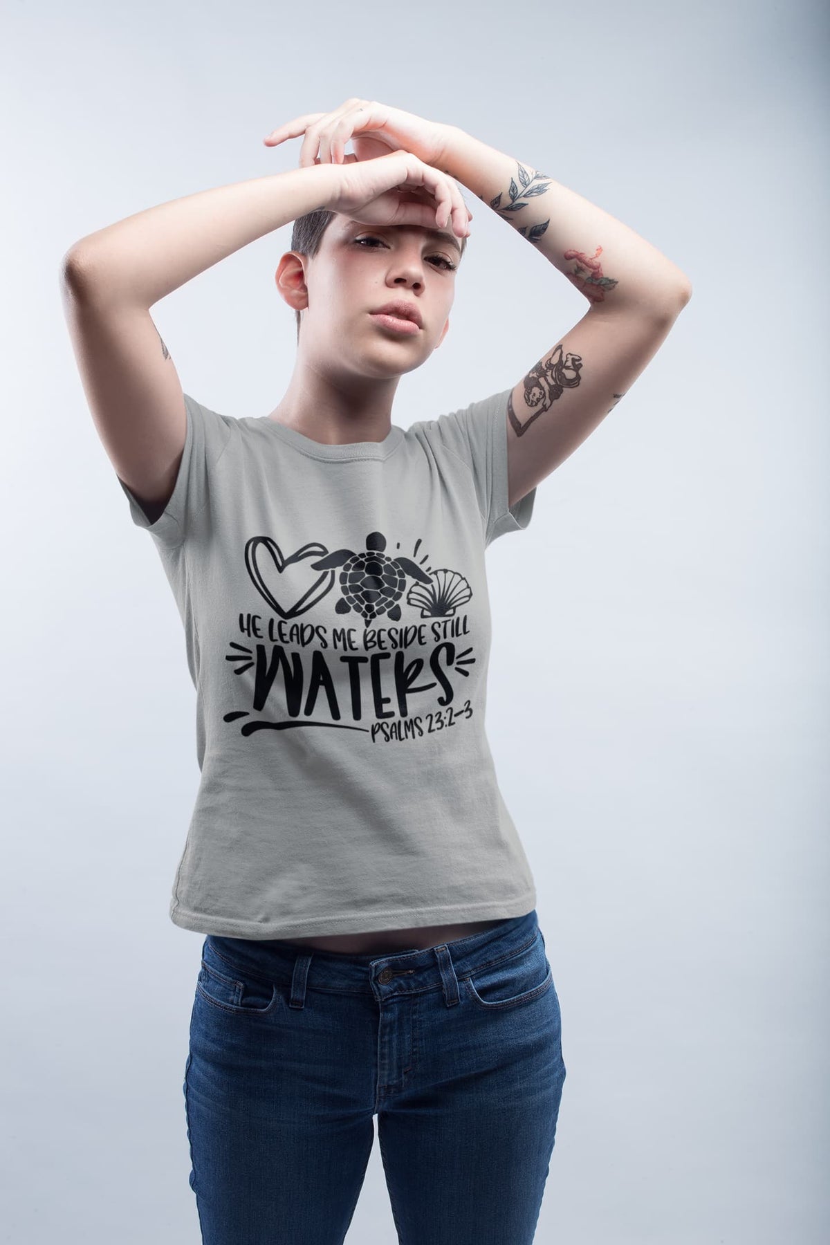 Women's Melange Grey Round Neck T-shirts