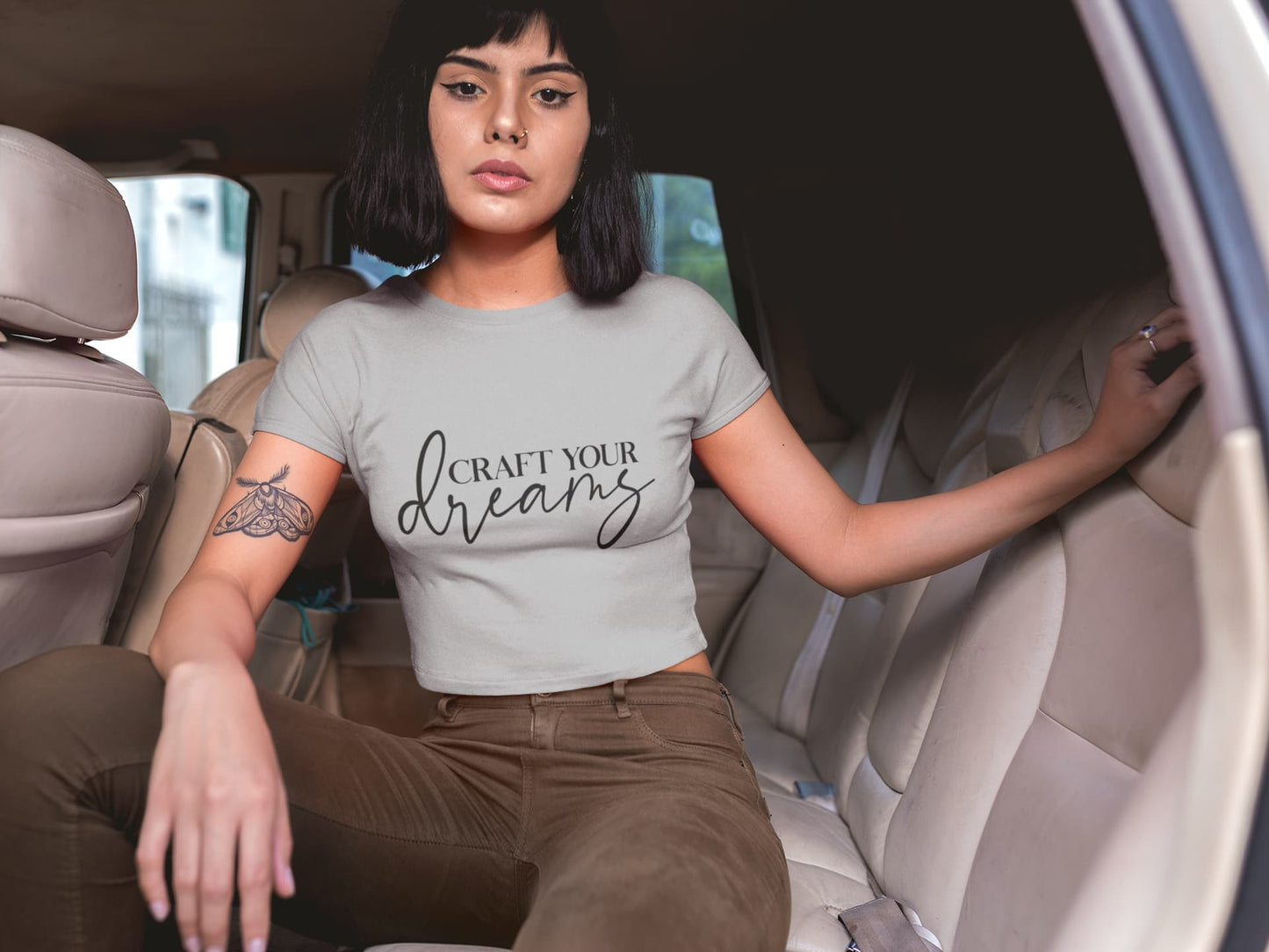 WOMENS MELANGE GREY CROP TOP