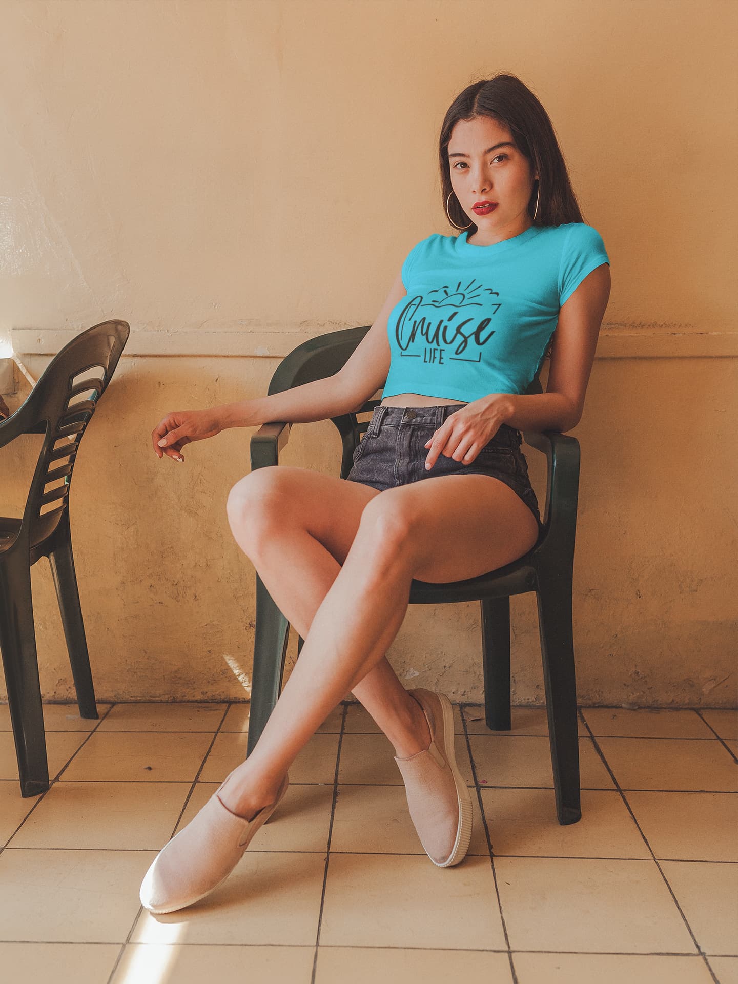 Women's Sky Blue Crop Tops