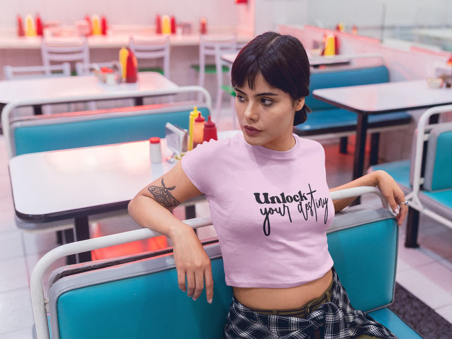 WOMENS LIGHT PINK CROP TOP