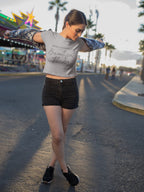 Women's Melange Grey Crop Tops