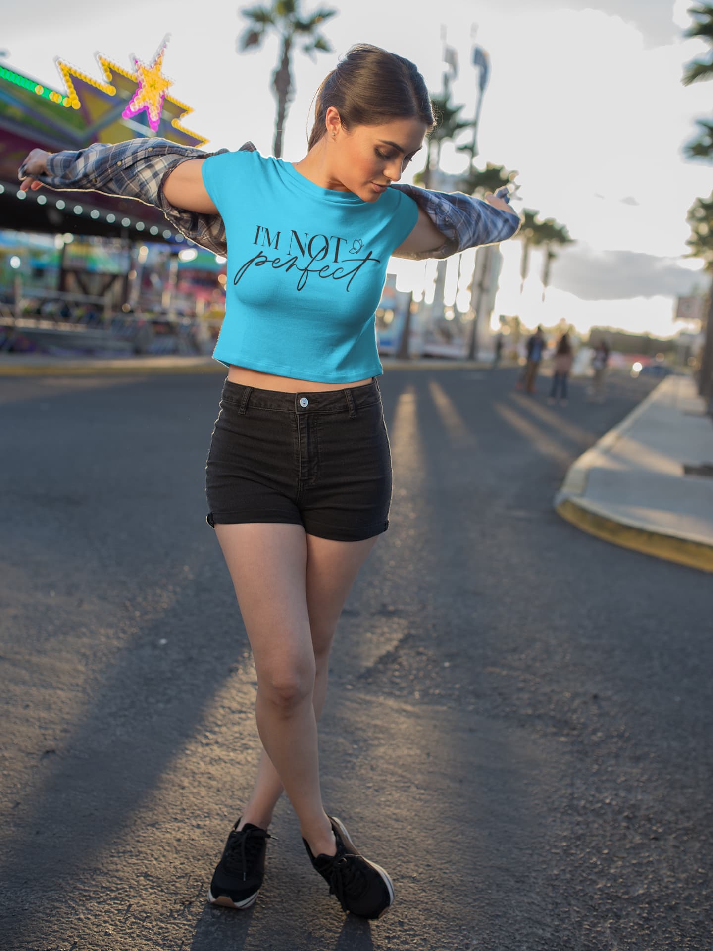 Women's Sky Blue Crop Tops