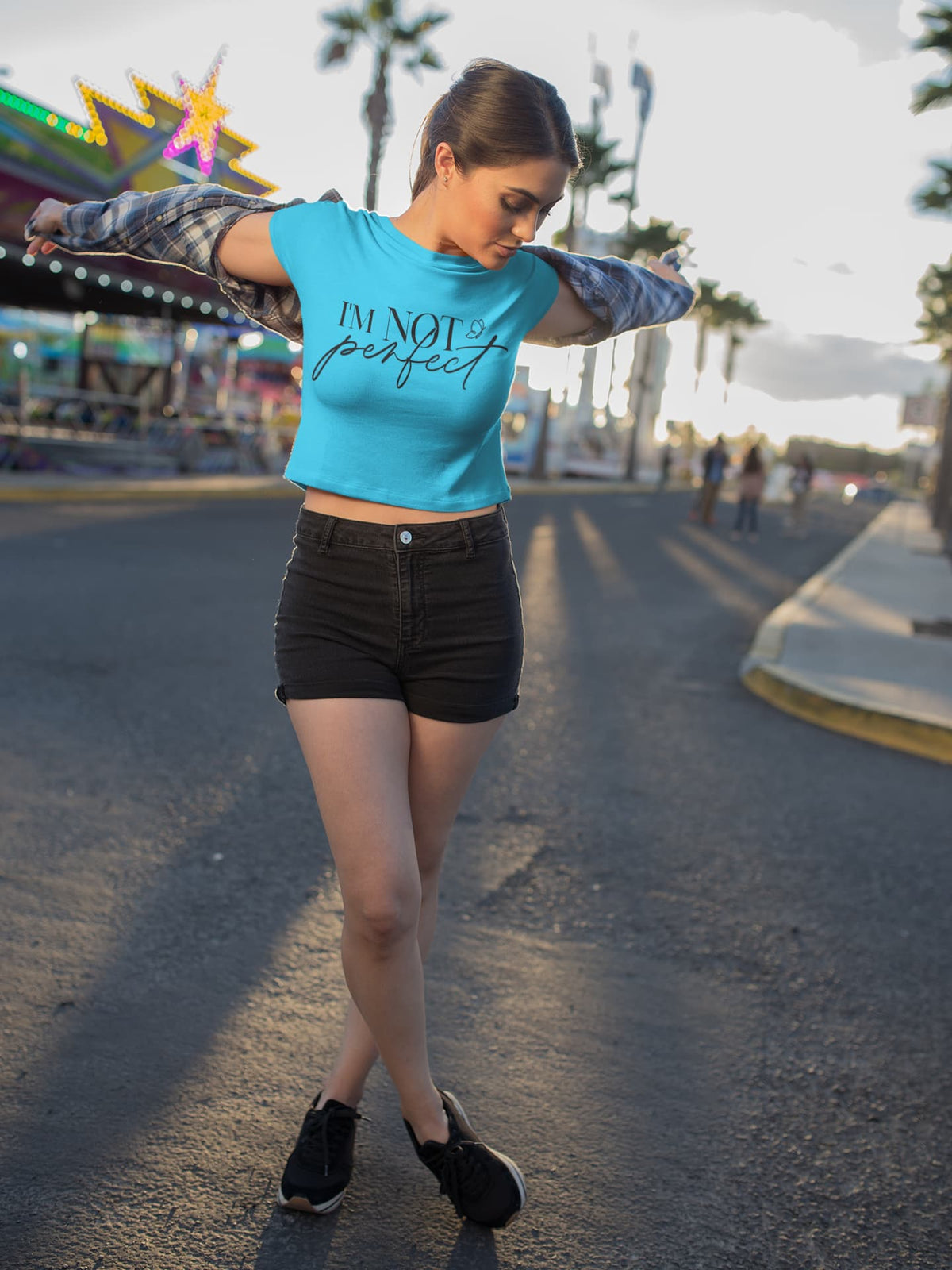 Women's Sky Blue Crop Tops