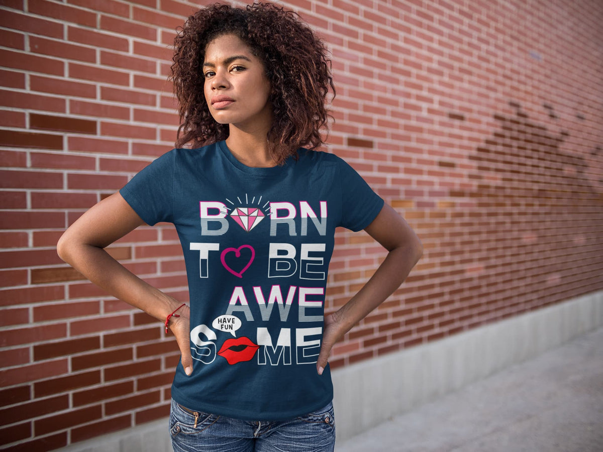 Karavirs® Awesome Navy Blue graphic tee for women India